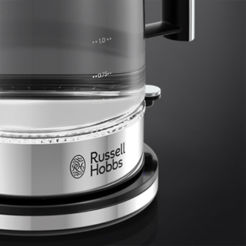 Stainless Steel Electric Kettle Black Glass Accent Russell Hobbs